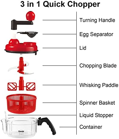 Geedel Large Food Chopper Vegetable Chopper, Manual Food Processor, 3 Cups