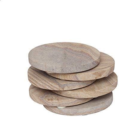 GoCraft Set of 6 Absorbent Sandstone Coasters – Natural Yellow Round