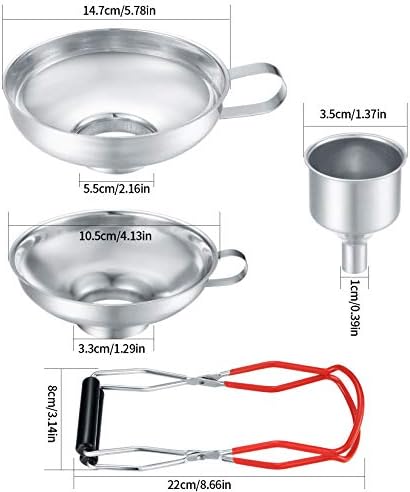 3 Pack Canning Funnels,Stainless Steel Kitchen Funnel with Jar Tongs