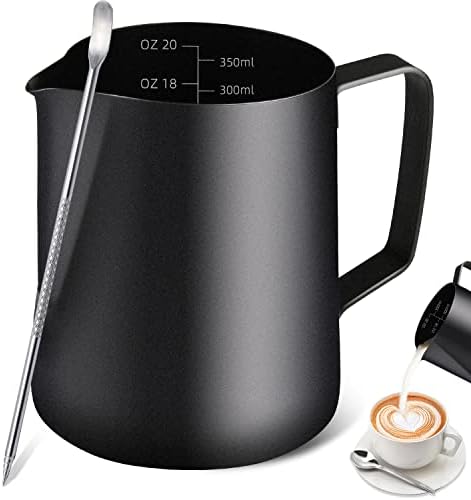 Milk Frothing Pitcher, 12OZ/350ML Stainless Steel Espresso Steaming