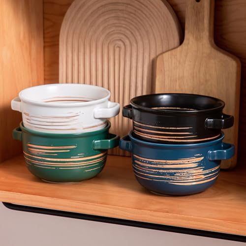 YUN TAO 32oz Large Soup Bowls with Handles, Stoneware Ceramic Deep