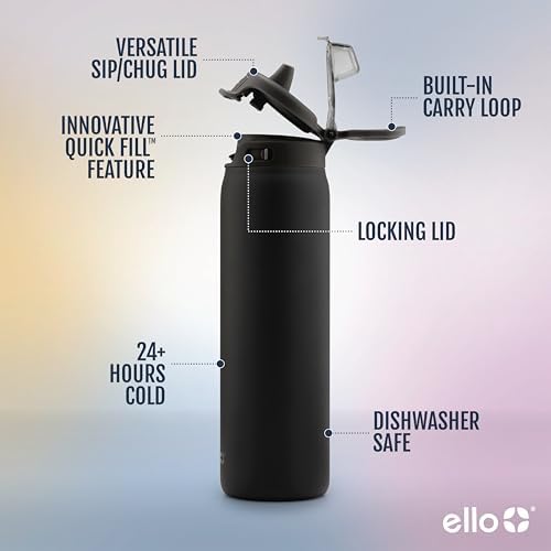 Ello Pop & Fill Insulated Stainless Steel Water Bottle with Quick Fill