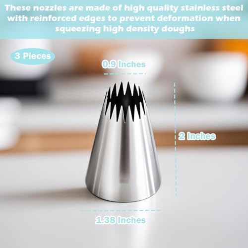 Hendiy 3 Pieces Churro Piping Tips, Stainless Steel 9FT Large Piping