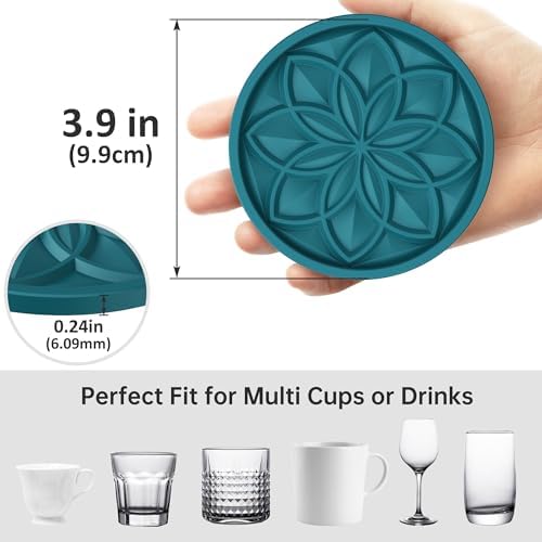 HFHOME Silicone Coasters Set with Holder - 6 Pack Drink Coasters for
