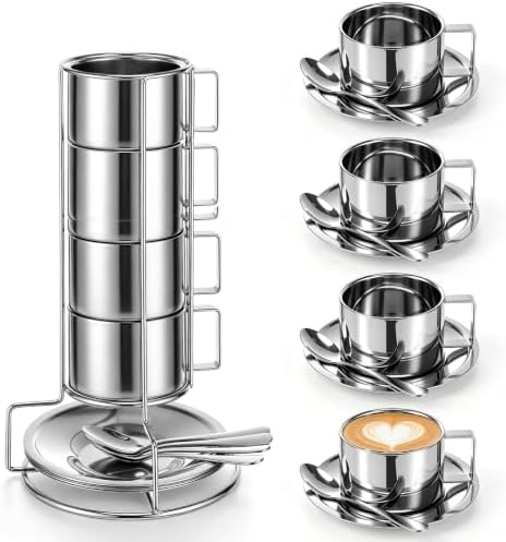 4 Pack Stainless Steel Coffee Cup Set 6 oz, 200 ml