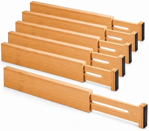 6-Pack Bamboo Drawer Dividers, Adjustable & Expandable Drawer