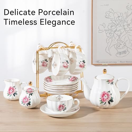 Sweejar Home Porcelain Tea Sets British Royal Series, 8 OZ Cups &