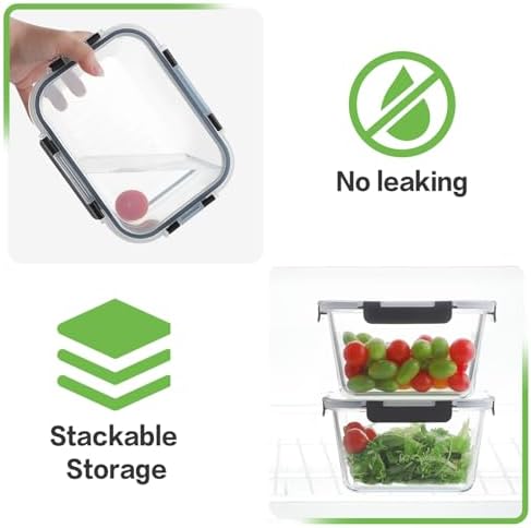 4 Pieces 63oz Large Glass Food Storage Containers with Lids