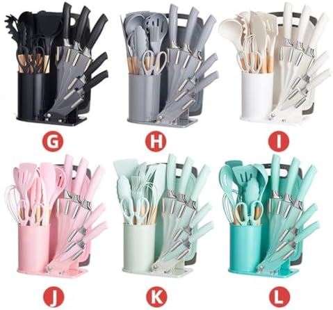 19 Pieces Kitchen Cooking Utensils and Knife Set with Holder Block