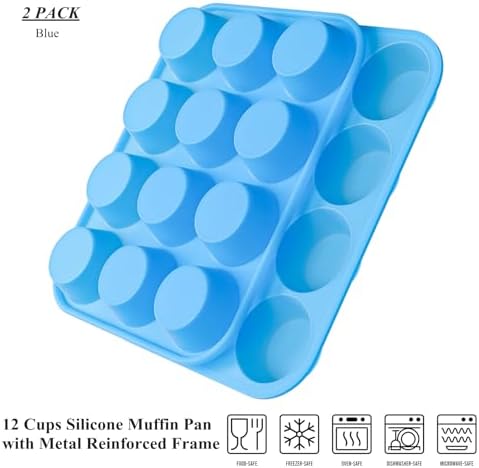 Bangp 12 Cups Silicone Muffin Pan for Baking,2Pack Regular Size
