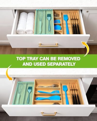HULISEN Double Layer Bamboo Utensil Organizer