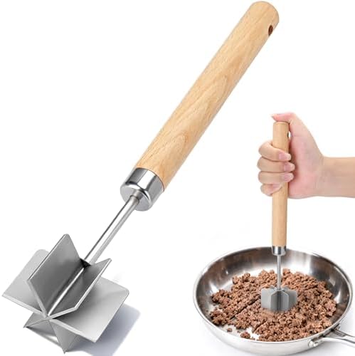 Palksky Meat Chopper Stainless Steel, 6 Curve Blades Meat Masher