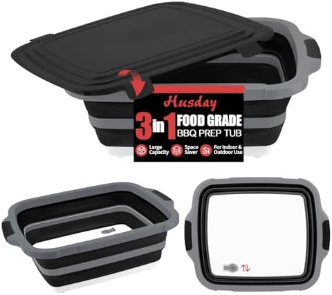 XL Collapsible BBQ Prep Tub with Lid (4.22 Gal / 16L) – Foldable