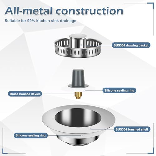 3 in 1 Kitchen Sink Stopper and Strainer, Stainless Steel