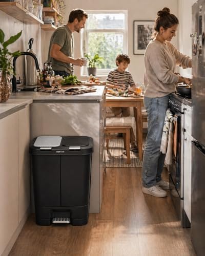 Step N' Sort 2 x 5.5 Gallon Dual Trash and Recycling Bin, Black