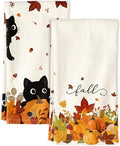 Miss Adola Fall Flour Sack Kitchen Towels Set of 2, Pumpkin Cats