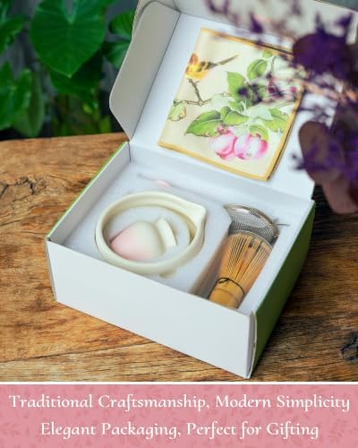 Matcha Whisk Set, 8 Pcs Matcha Kit with Ceramic Bowl, Gradient Pink