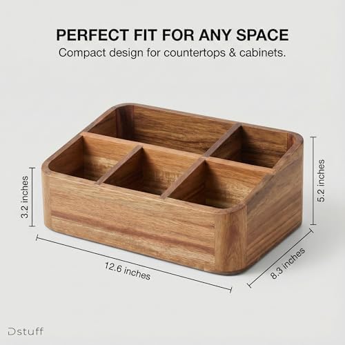 Dstuff Acacia Wood Coffee Station Organizer for Countertop, Tea