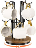 8-Hook 360° Rotating Large Coffee Mug Tree for Counter, Wood Base