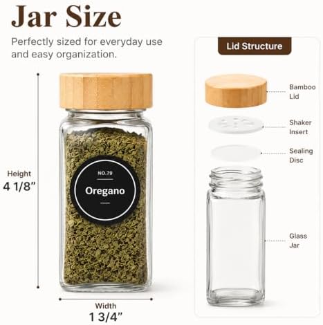 EHME EHME EHME 14 Pcs Glass Spice Jars Bamboo Lids with Lazy Susan