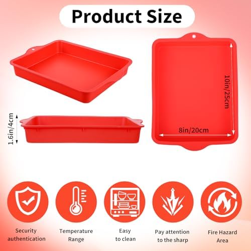 5 Pack Large Silicone Square Baking Pan, 10 x 8 x 1.6 Inches Nonstick