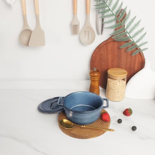 Ceramic Mini Round Cocotte Set of 2 with Lids, Blue