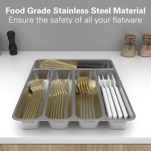 Zarler Stainless Steel Silverware Tray, 5 Compartments