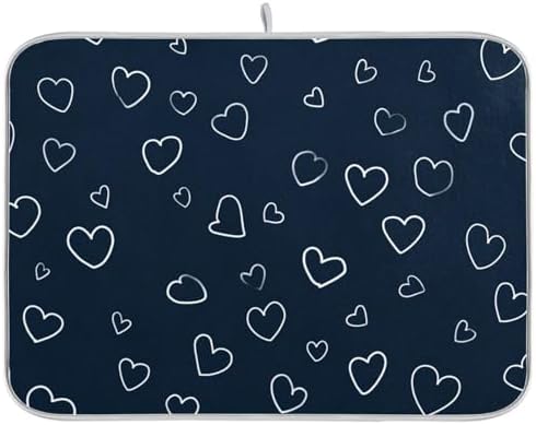 OTVEE Heart Sketch Art Dish Drying Mat for Kitchen Counter Absorbent