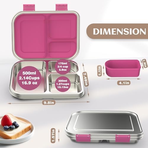 BABHAMNESS Stainless Steel Kids Bento Box (Pink)