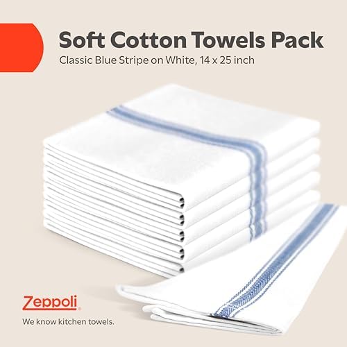 Zeppoli Classic Dish Towels - 15 Pack - 14" by 25" - 100% Cotton