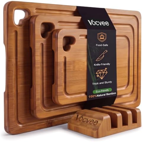 Bamboo Cutting Boards for Kitchen(Set of 3), Wood Cutting Board with