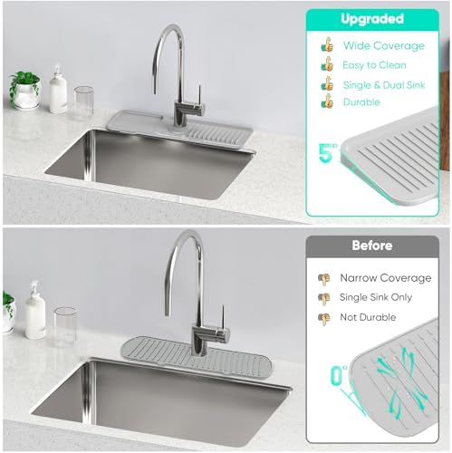 17.7'' Faucet Mat for Kitchen Sink [5°Slope Fast Self-draining]