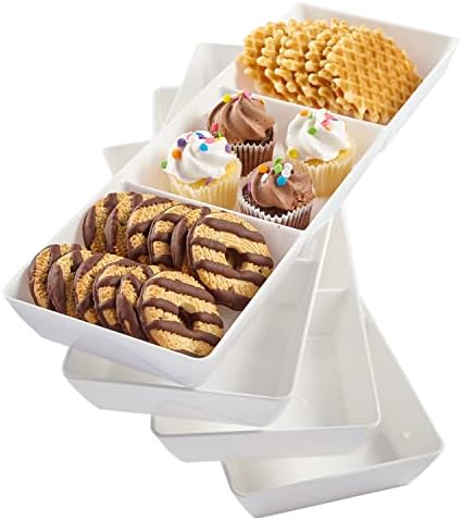 US Acrylic Avant White Plastic Divided Serving Trays (Set of 4) 15” x