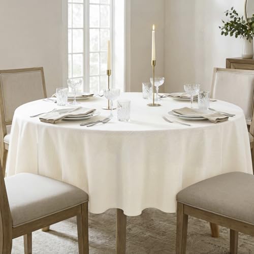 NOVILYS 70 Inch Round Tablecloth with Linen Textured, Cream White