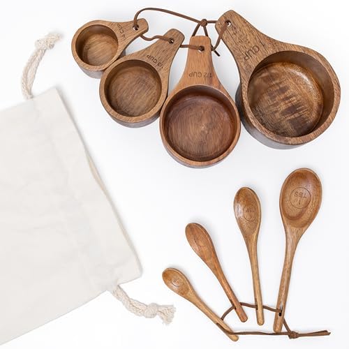 Covie Wooden Measuring Cups and Spoons Set - Cute Measuring Cups, Wood