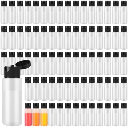 Honeydak 80 Pack 2 oz Plastic Squeeze Bottles with Black Flip Top Caps