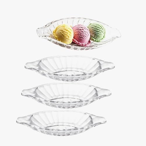 4 Pack Glass Banana Split Dish Boat 8oz Ice Cream Sundae Bowl