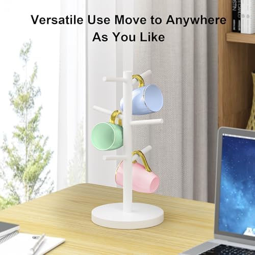 Bamboo Coffee Mug Tree Holder with 6 Hooks, Cup Stand for Countertop