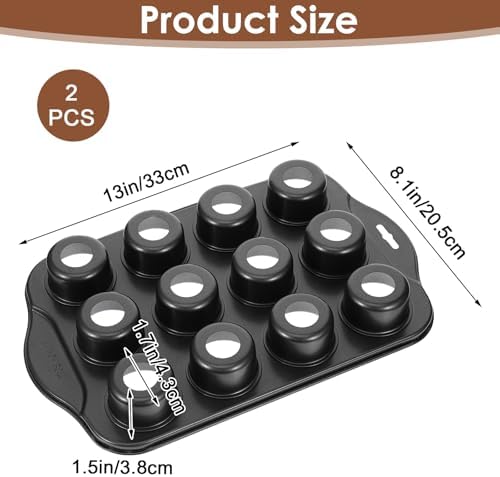 2 Pack Mini Muffin Pan with Removable Bottom 12 Cavity Nonstick Carbon