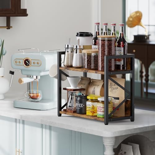 RUILALIFE 2 Tier Counter Shelf Organizer, Medium, Rustic Brown