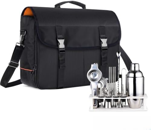 CURMIO Bartender Travel Bag for Bar Tools Set, Wine Bottles, Black