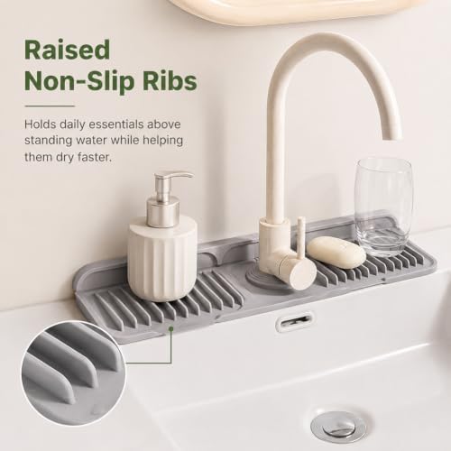 Slope-Drainage Button Silicone Faucet Drain Pad,Gray