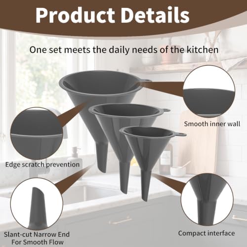 Plastic Kitchen Funnel Set of 3, Food Grade Funnels for Kitchen Use
