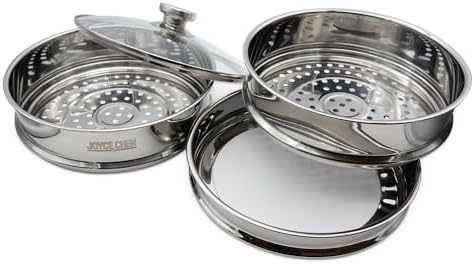 Joyce Chen 10-Inch Stainless Steel Two-Tier Steamer with Glass Lid & Wok Adapter Ring, 304 Stainless Steel, Dishwasher Safe