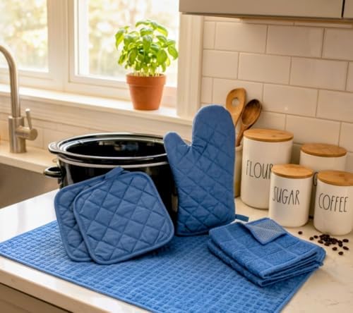 7 Piece Light Blue Kitchen Linen Set