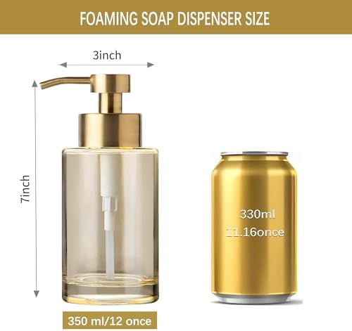 Enra Gold Foaming Soap Dispenser, Thick Glass Bathroom Hand Soap