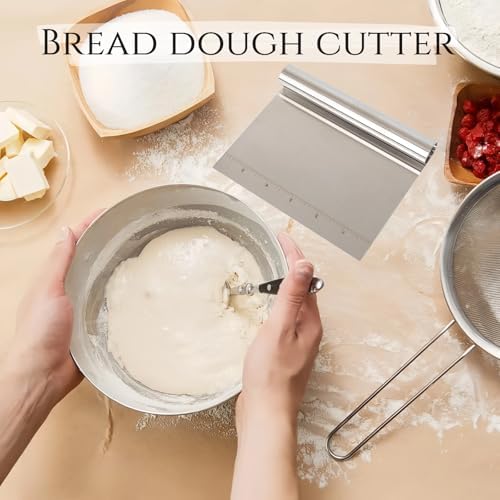 2 Pack Stainless Steel Dough Scraper with Measuring Scale,Bench