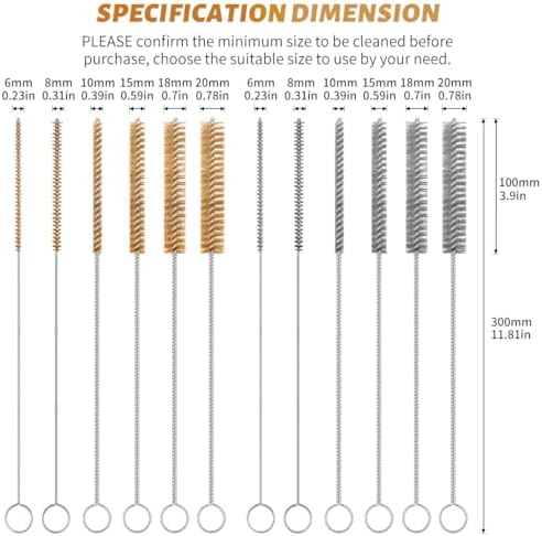 12-Pieces Brass Stainless Steel Wire Brush Set, 12" Long Wire Pipe