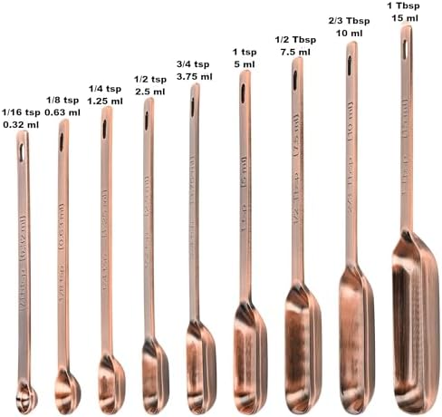Copper Measuring Cups and Spoons Set of 18, 7 Measuring Cups, 9