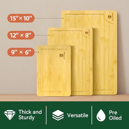 Bamboo Cutting Board Set of 3 Wooden Chopping Boards with Juice Groove